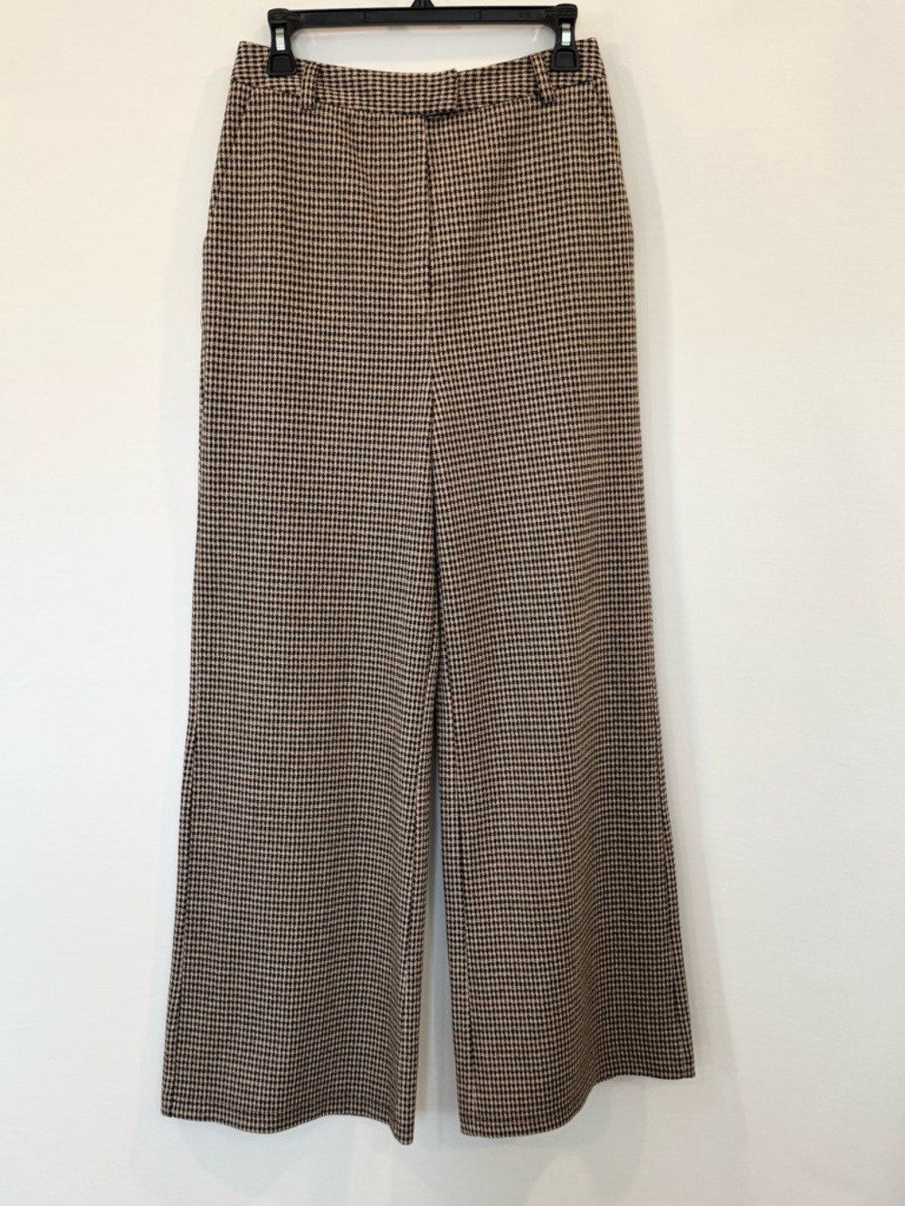 Walter Baker Houndstooth Plaid Check Brown Tan Wide Leg Trouser Slacks Pants 4